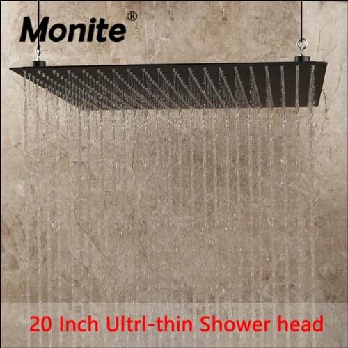 Monite Matte Black 20 Inch Ultra-thin Rain Shower Head Bathroom Square Super Slim Rainfall Water Spray Faucet Mixer Use