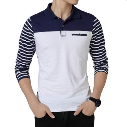 Long Sleeve Polo Shirt Men Spring Autmn Casual Turn Down Collar Slim Fit Striped Polos Shirts Mens Cotton Tee Top Polo Shirt