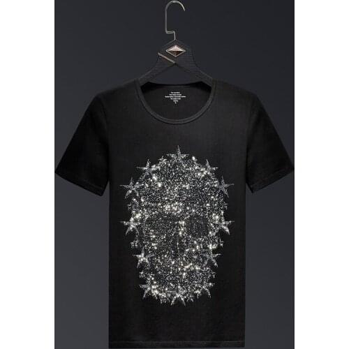Size Plus 6XL 2021 Skull Rhinestones T Shirts Men Brand Short Sleeve Fashion Man Streetwear O Neck Slim Tshirts Camisas Hombre
