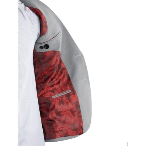 Costume Homme Mariage Sur Mesure Fashion Design Gray Wedding Suit For Men Tailor-Made Suits Burgundy Paisley Lining,Narrow Lapel