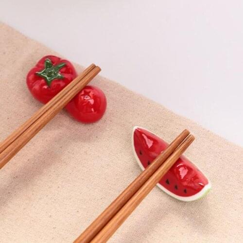 2pcs/set Creative Watermelon Tomato Ceramic Chopstick Rest Rack Chopstick Shelf Stand Pen Holder Tableware Table Decor