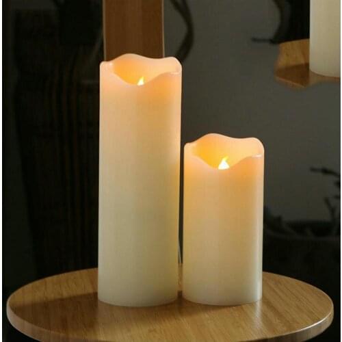 Set of 3 CR2032 Battery powered Flameless Led Pillar Candle Paraffin Wax wavy Edge lamp Home Wedding party decor 5CM(Dia.)-Amber