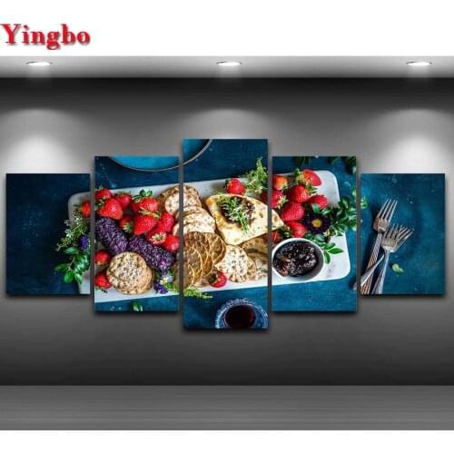 5 Pcs sets DIY Diamond Painting Kitchen Fruits Foods Biscuits Diamond Embroidery cross stitch Mosaic restaurant decorative