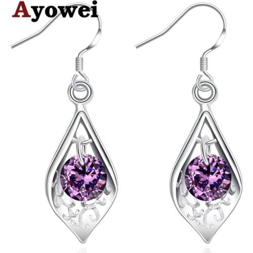 Ayowei Set of Purple Stone Shell Earrings Silver Romantic fashion Jewelry Drop Earrings for women JE1132A