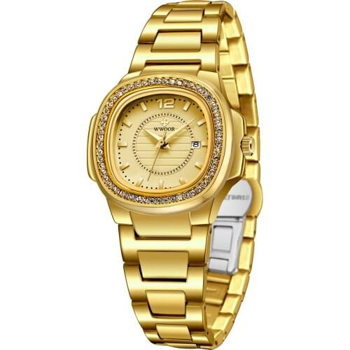 New Upscale brand watch WWOOR steel band diamond ladies watch fashion trend quartz waterproof watch Square watch