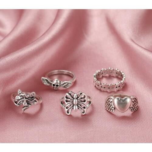 New Vintage Silver Plated Angel Wings Ring for Womens Gothic Punk Steampunk Party Anniversary Ring Adult Womens Jewelry 2021