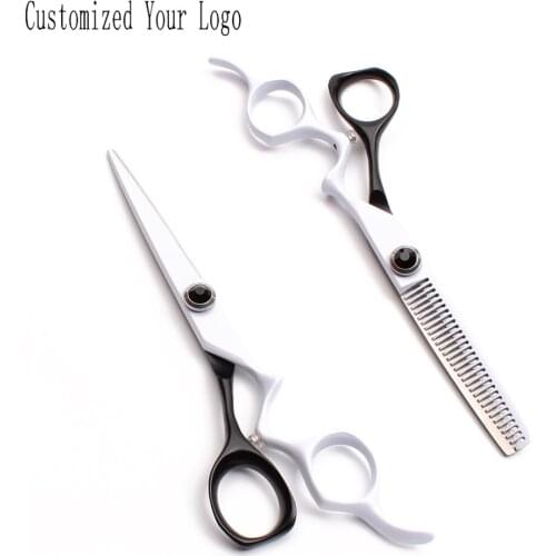 5.5" 6" JP 440C White Customize Logo Straight Scissors Thinninng Shears Dog Scissors Puppy Grooming Scissors Pets Scissors C9016