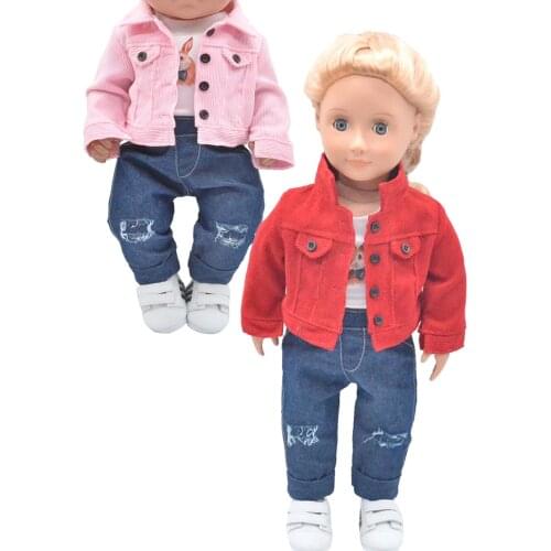 Clothes for doll Fits 17inch Toys New Born Doll American Doll Clothes Fashion jacket jeans suit Girls gift