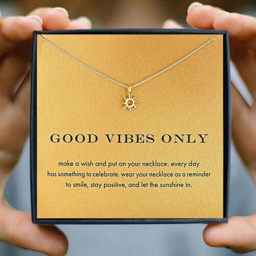 Icareu New Golden Sun God Rays Pendant Necklace Short Choker Women Wish Golden Plated Chain With Card Jewelry Valentine Gift Box