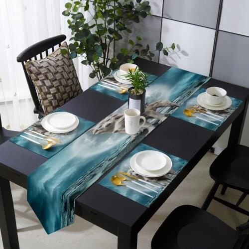 Full Moon Wolf Animal Table Runner Table Mats Cover For Home Wedding Banquet Festival Party Catering Hotel Table Decoration