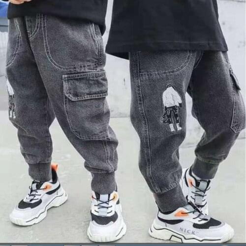 Boys Trousers Spring Kids Clothes Cotton Loose Comfortable Long Denim Pants Elasticated Waist Casual Corset Jeans For Boys 3-13Y