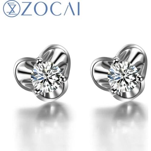 ZOCAI NATURAL 0.28 CT CERTIFIED H /SI DIAMOND WEDDING EARRINGS EAR STUDS ROUND CUTJEWELRY JEWELLERY 18K WHITE GOLD E00120