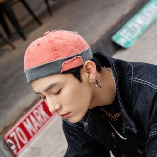 Vintage Hip Hop caps Men Washed Cotton Skull cap Adjustable Retro Brimless Hat Landlord Breathable Beanie Hat Sailor Cap