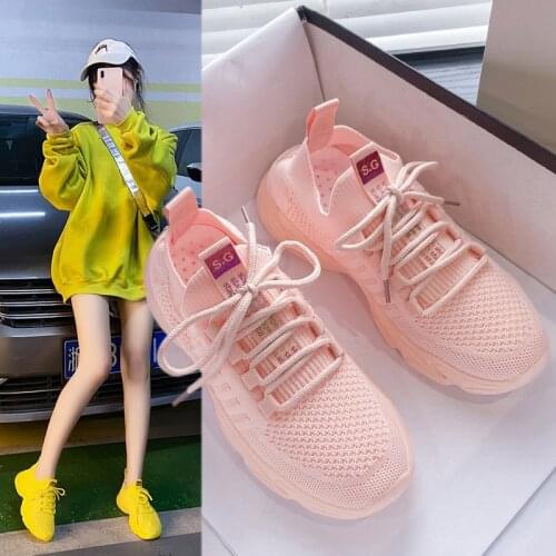2021 New Summer Women Sneakers Girl Breathable Air Knit Hollow Out Fashion Color Casual Sport Shoes Fitness Trainers 4 Colors