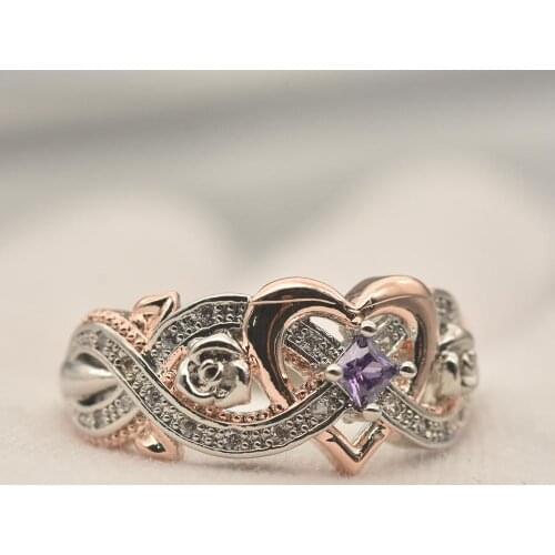 Female Ring Elegant Rose Princess Square Zircon Ring Gold Filled Wedding Band Promise Engagement Ring for Ladies Fashion Jewelry