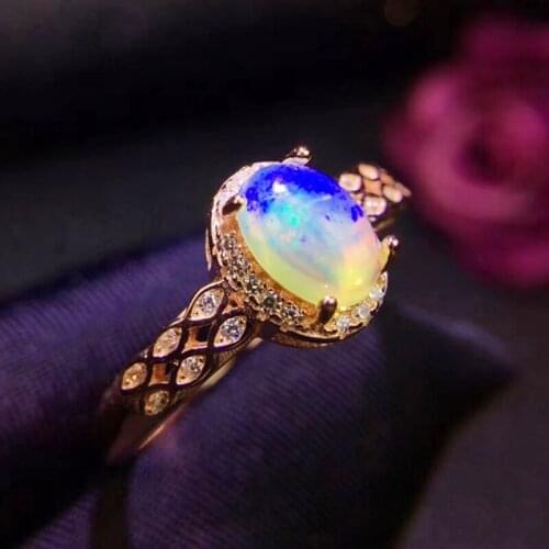 Natural real white opal ring Free shipping 6*8mm 0.8ct gemstone 925 sterling silver Fine jewelry Women rings J212305