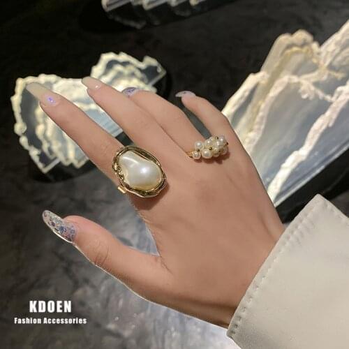 European and American exaggeration Baroque natural pearl winding womens Ring fashion unusual wedding ring party banquet jewelry