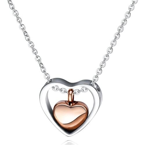 Rose Gold Color Double Heart Pendant Necklace For Women Charm Stainless Steel girl Jewelry Gift Dropshipping