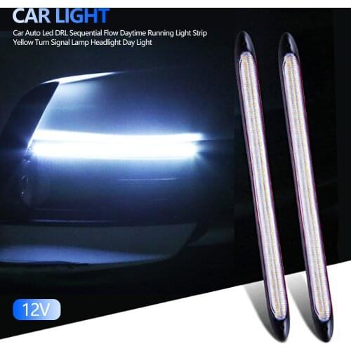 2x Auto LED Turn Signal+Daytime Running Light Strip Dual Mode Headlight Sequential Flow Day Light DRL Universal 12V For The Car
