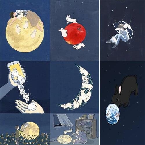 5D DIY Diamond Painting Cartoon Moon Rabbit Full Square/Round Inlaid Rhinestone Cross Stitch Landscape Home Decoration