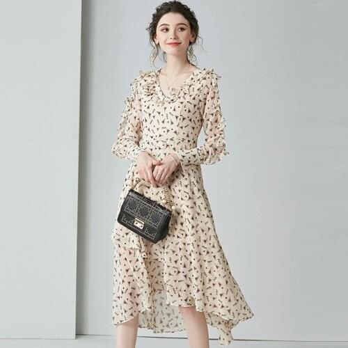 Beige chiffon floral maxi dress women 2020 summer long work boho beach office sexy party luxury dresses plus size free ship