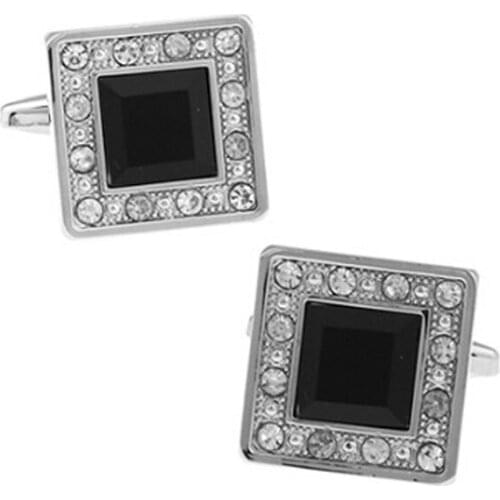 C-MAN Luxury shirt Square black crystal cufflink for mens Brand cuff buttons cuff links High Quality abotoaduras Jewelry