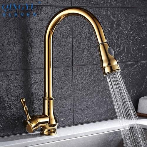 Black Kitchen Faucets Single Handle Pull Out Gold Polished Kitchen Sink Tap 360 Degree Hot And Cold Mixer Tap