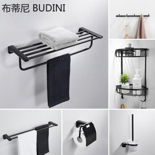Black 304 Stainless Steel Bathroom Hardware Set High Quality Towel Rack Paper Holder Bathroom Shelf Hooks Towel Holder