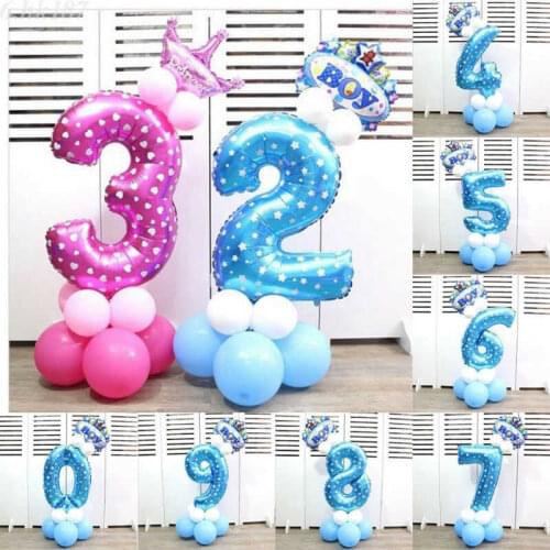 Decor Number 32 inch Pink and Blue Ballons Home Balloons Digit Foil Party Helium Birthday