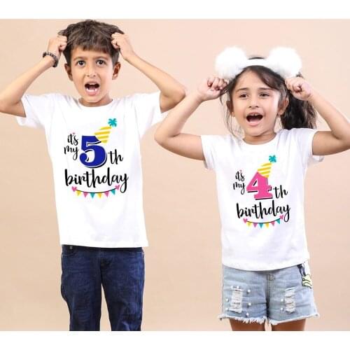 Kids Boys Girls Summer Birthday 1 2 3 4 5 6 7 8 9 T-shirts Short Sleeved White T Shirt Children Party Clothing Tees Tops