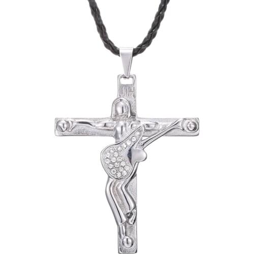 Johnny Hallyday guitar cross pendant necklace men jewelry 316 stainless steel floating locket charms Christian Crucifix