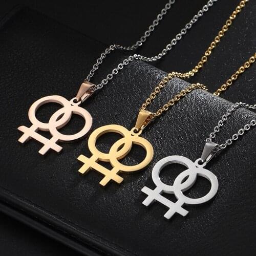 Gay Lesbian Pendant Necklace for Woman Jewelry Gift Stainless Steel Chain 20Inch Rainbow Necklaces