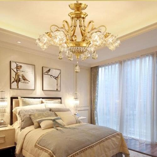 Gold glass crystal Chandelier Restaurant Bar lighting post Modern Luxury Living Room glass shade hanging Lamp led Lampadario