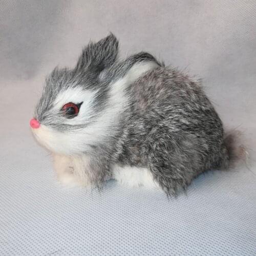 Real life toy gray rabbit about 14x10cm model polyethylene&furs rabbit model home decoration props ,model gift d0448