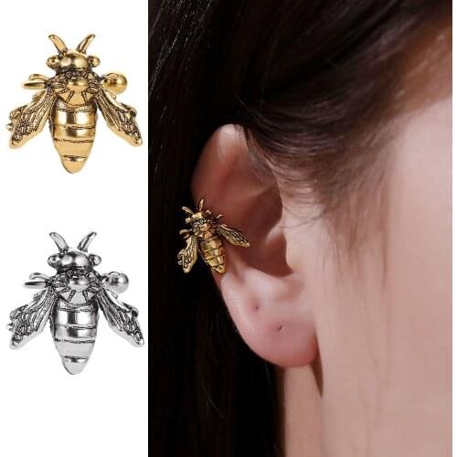 1 Pcs Vintage Bee Ear Cuffs Fake Ear Piercing Metal Earclip No Piercing Clip Earrings for Women Insect Bee Earcuffs Jewelry