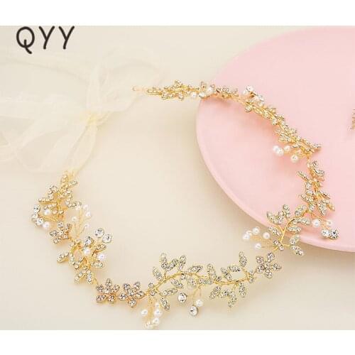 QYY Classic Rhinestone Wedding Hair Vine Bridal Hair Accessories Handmade Alloy leaf Headpieces Headbands for Bride Tiaras