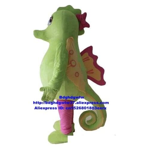 Green Sea horse Seahorse Hippocampus Mascot Costume Adult Cartoon Character Outfit Preschool Education Hilarious Funny zx258