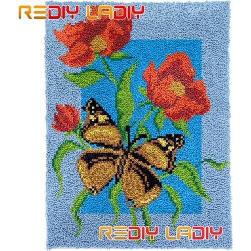 Latch Hook Rug Poppy Butterfly Plush Wall Tapestry DIY Carpet Rug Thick Yarn Arts Cushion Crocheting Floor Mat Home Decor Gifts