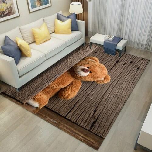 Rugs For Bedroom Decoration Modern 3D Bear Print Rectangle Home Sofa Coffee Table Soft Carpet Girls Room Floor Mat Area Rug