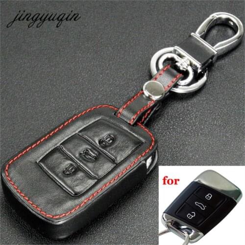 Jingyuqin Car Remote Leather Key Case For VW Passat B8 MK7 Skoda Superb A7 Seat 2016 2017 Key Cover Fob Pocket Holder Keychain