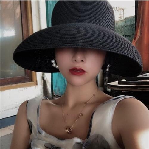 Hepburn Style Summer Japanese Straw Hat Sunken Bell-shaped Big Eaves Beach Hat Vintage Holiday Fold Fisherman Cap Atmosphere