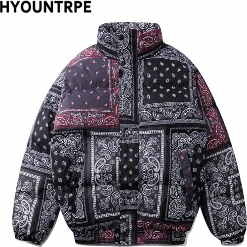 Men Hip Hop Oversize Padded Jackets and Coats Streetwear Harajuku Printed Jacket Parkas Cotton Winter Warm Jacket Coat Outerwear