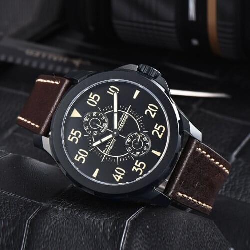 Parnis 44mm Black Case Automatic Watch Men Mechanical Sapphire Glass Brown Leather Strap Wristwatch Power Reserve Auto Date 2021