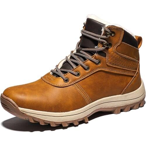 Winter Warm Men Boots Genuine Leather Fur Plus Men Snow Boots Handmade Waterproof Working Ankle Boots High Top Men Shoes