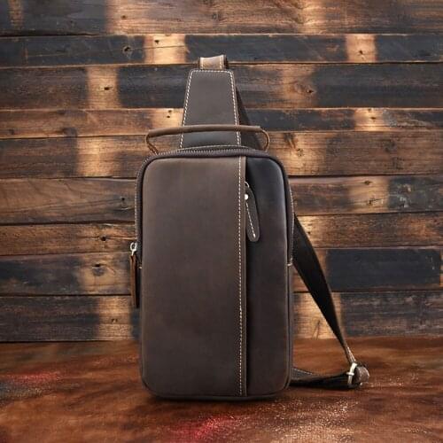 Genuine Leather Chest Bag For Men Original Crazy Horse Casual Sling Bags Design Travel One Shoulder Chests Pack