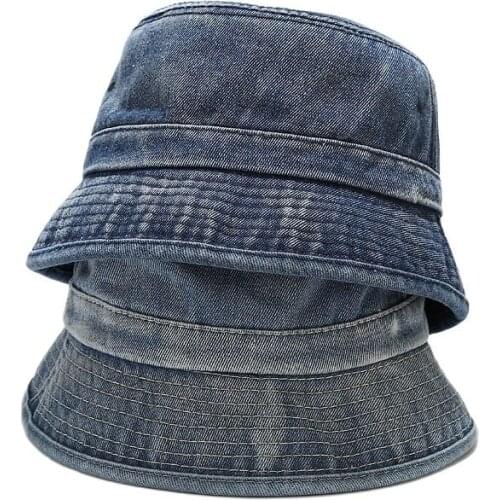 Washed Denim Bucket Hat for Men Women Fisherman Hat Outdoor Unisex Hat Blue Color Soft Cotton