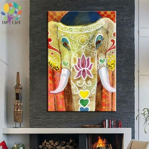 Hand painted coloring Thailand elephant canvas oil painting the Southeast Asia style elephant wall art home decoration
