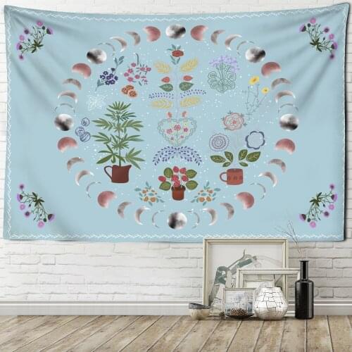 Retro Moon Phase Starry Sky Tapestry Wall Hanging Mysterious Celestial Flower Witchcraft Hippie Tapiz Dormitory Home Decor