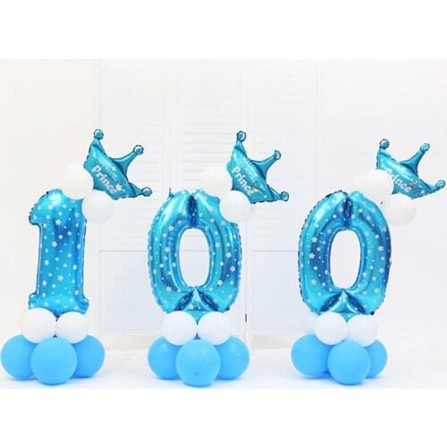 Pink & Blue 30" Digital Ballons With Crown Set Ballon Pillars Children Baby Shower Birthday Party Road Lead Ballon