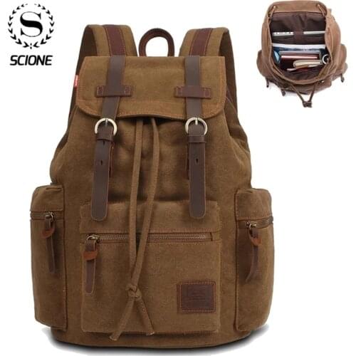 Scione Vintage Canvas Backpack Mens School bag Large capacity bag Men Travel backpack For laptop Fashion Casual Women backpack